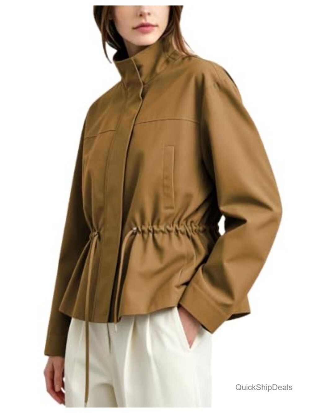 Women's Cropped Utility Jacket Zip Up Outerwear Windbreaker Lightweight